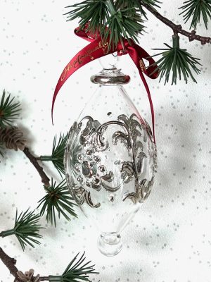 Raised Garland Oblong Ornament (L) ~  Silver