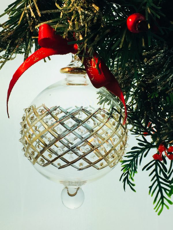 Wide Lattice Dot Ornament (L) ~  Gold