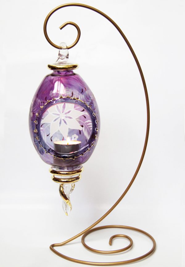 Etched Oblong Lantern - Purple
