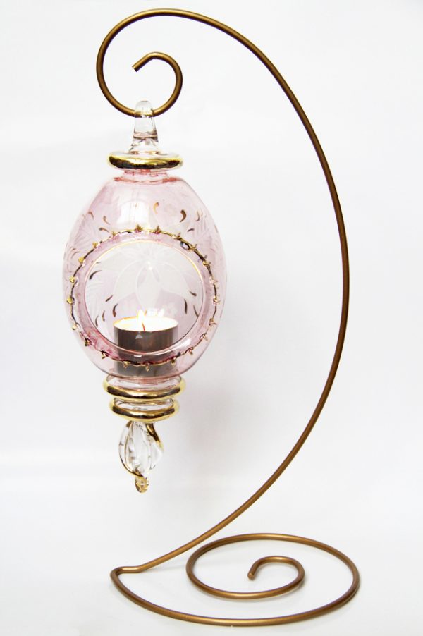 Etched Oblong Lantern - Pink