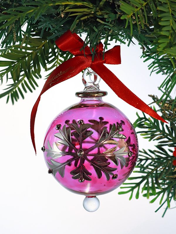 Snowflake Dot Ornament (S,M,L) ~ Pink with Silver Trim