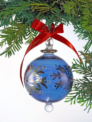 Snowflake Dot Ornament (M) ~ Blue with Silver Trim
