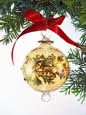 Snowflake Dot Ornament (S,L) ~ Warm Yellow with Gold Trim