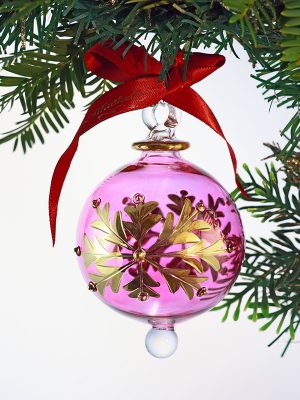 Snowflake Dot Ornament (S,M,L) ~ Pink with Gold Trim