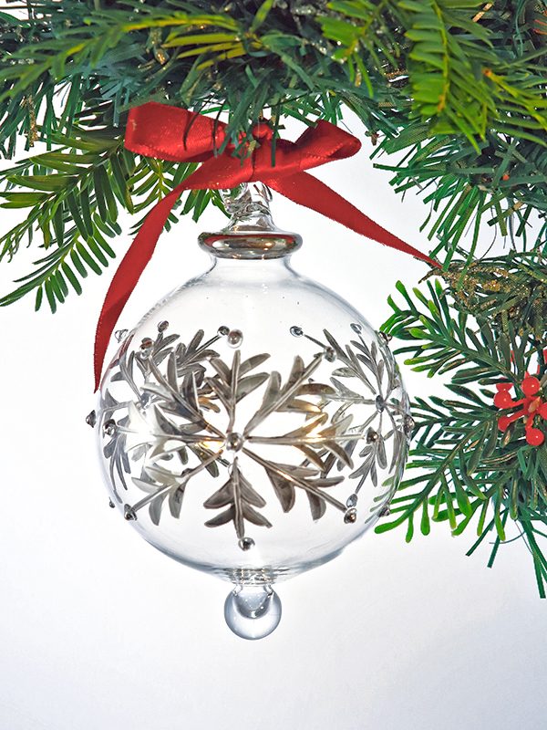 Snowflake Dot Ornament (S,M) ~ Clear with Silver Trim - Image 2