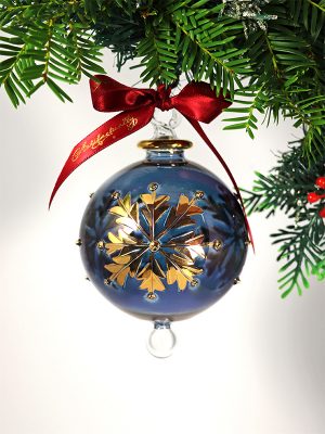 Snowflake Dot Ornament (S,M,L) ~  Blue with Gold Trim