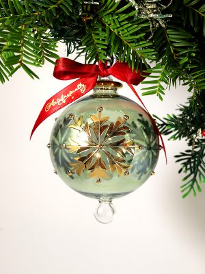 Snowflake Dot Ornament (S,M,L) ~ Green with Gold Trim