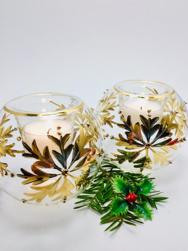 Candle Snowflake Dot - Clear/Gold (Pair)