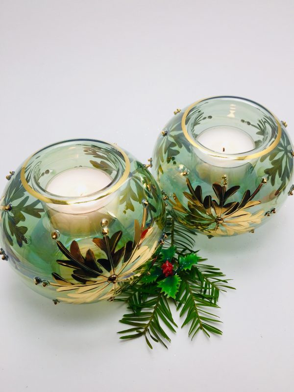 Candle Snowflake Dot - Green/Gold (Pair) - Image 2