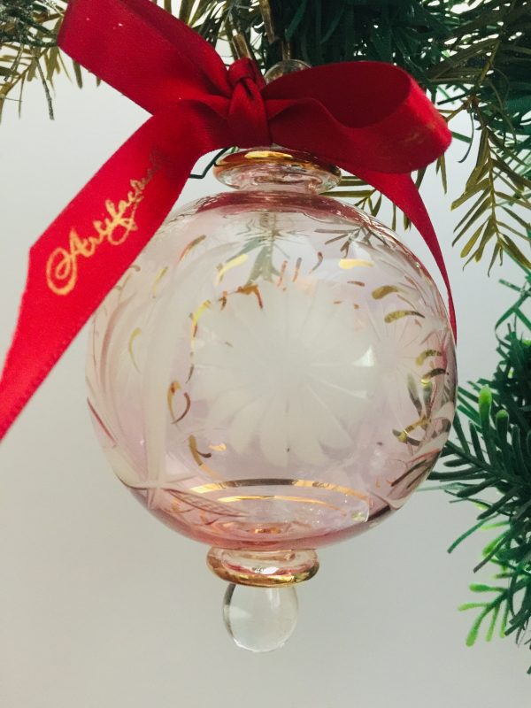Floral Etched Ornament - Pale Pink - L (7cm)
