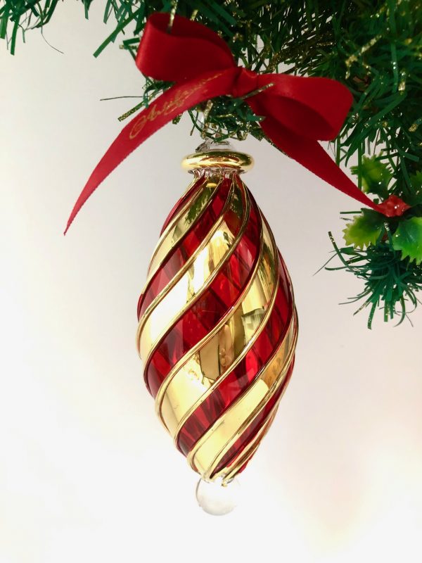 Candy Stripe Ornament Oblong - Red