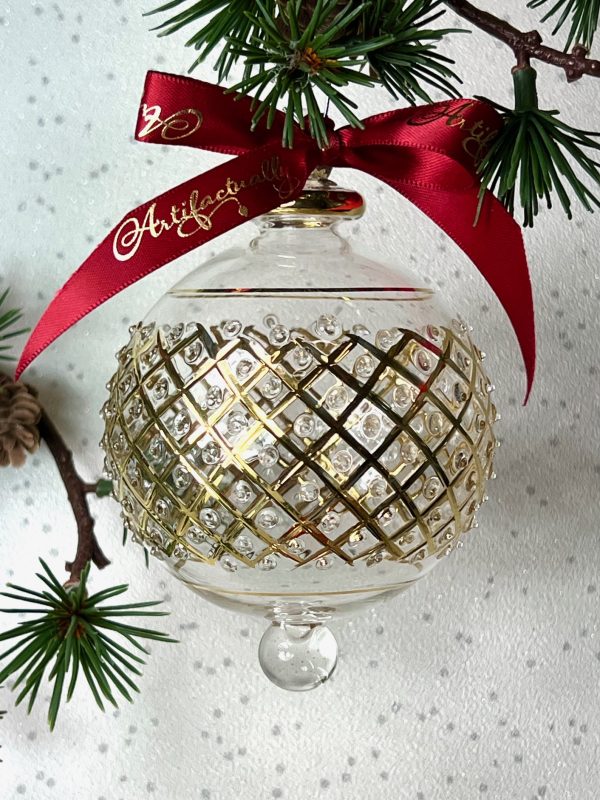 Wide Lattice Dot Ornament (L) ~ Clear/Gold