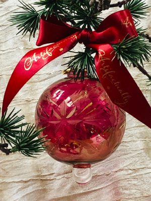 Floral Etched Bauble (L) ~  Cranberry Red