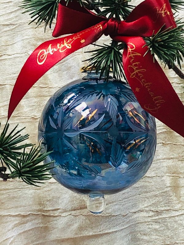 Floral Etched Bauble (L) ~ Blue