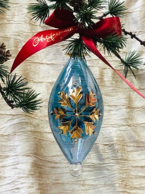Snowflake Dot Oblong (M,L) ~ Blue with Gold Trim