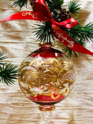 Victorian Etched Classic Ornament (L) ~ Red