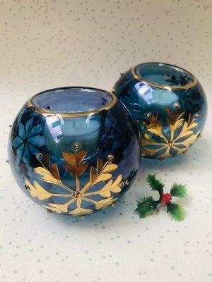 Candle Snowflake Dot - Blue/Gold (Pair)