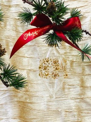 Raised Floral Oblong Ornament - Clear/Gold