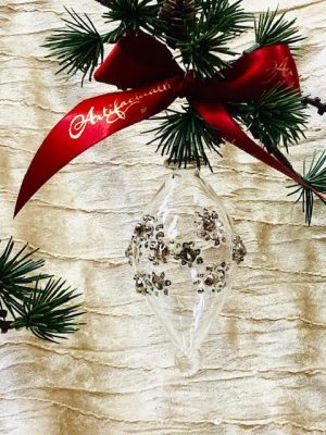 Raised Floral Oblong Ornament - Clear/Silver