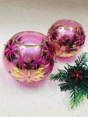 Candle Snowflake Dot - Pinky Purple / Gold (Pair)