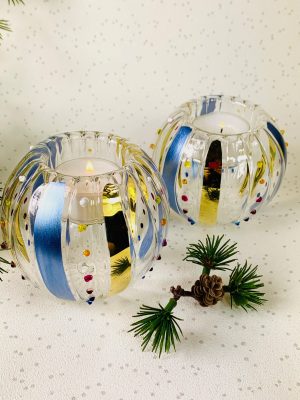 Ribbon Tealights Pair (L) ~ Blue