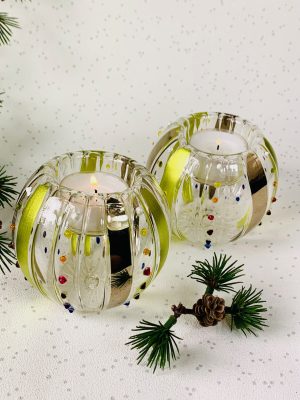 Ribbon Tealights Pair (L) ~ Lime Green
