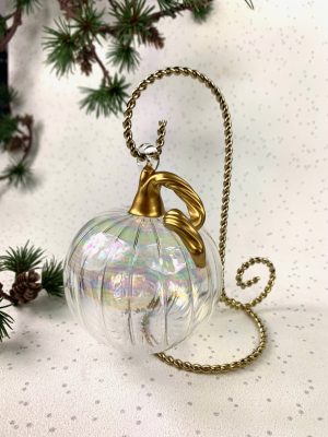 Pumpkin Ornament ~ (S, M, L or XL) Clear/Iridescent (gold stalk)