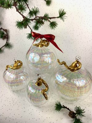 Pumpkins (Set of 4) ~ Clear/Iridescent (gold stalk)