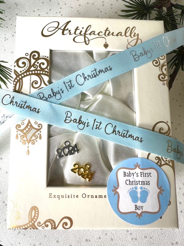 Baby's First Christmas 2024 Victorian Etched  ~ Blue - Image 2