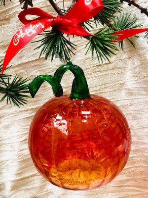 Pumpkin Ornament ~  (S, M, L or XL) Orange (green stalk)