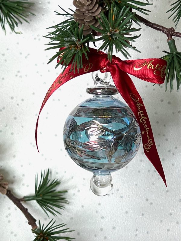 Feather Ornament (S) ~ Ice Blue/Silver
