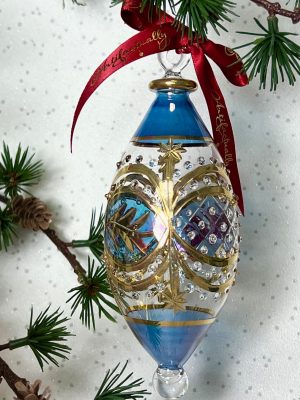 Lattice Leaf Oblong Ornament (L) ~ Blue