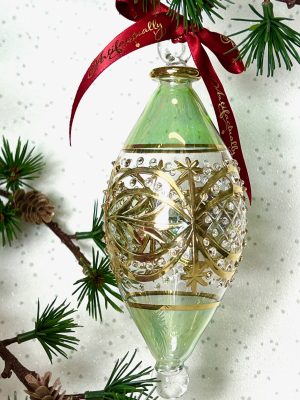 Lattice Leaf Oblong Ornament (L) ~ Green
