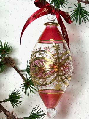 Lattice Leaf Oblong Ornament (L) ~ Rose Red