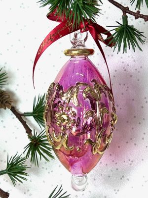 Raised Garland Oblong Ornament (L) ~ Pink