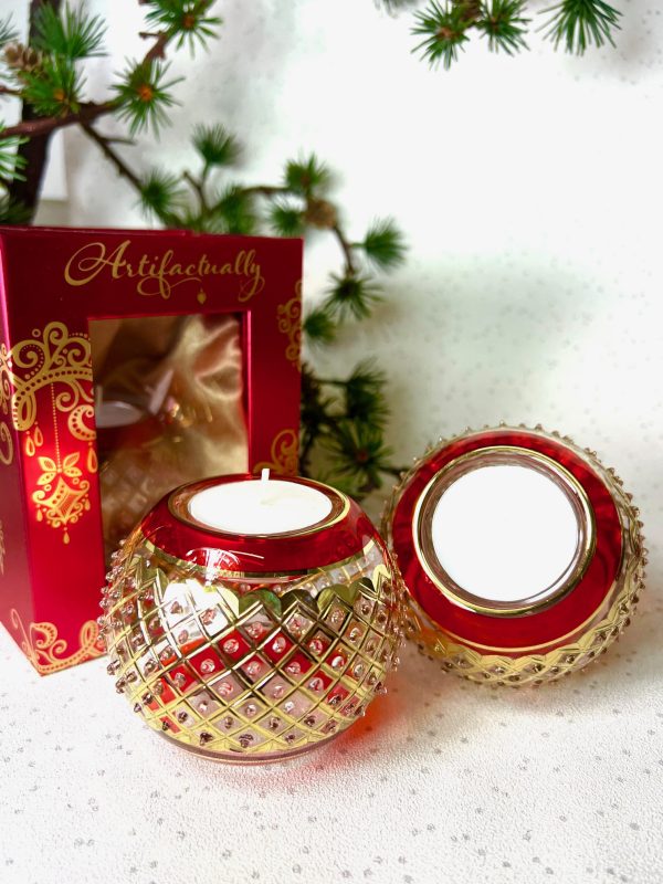 Lattice Dot Tealight (Pair) ~ Red