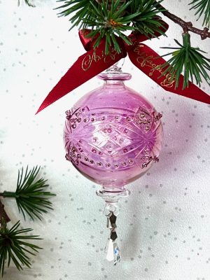 Chandelier Crystal Round Ornament (M) ~ Pink