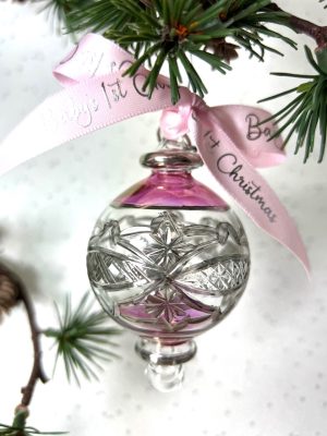 Baby’s 2024 Victorian Etch Ornament (S) ~ Pink/Silver