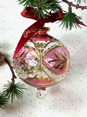 Lattice Leaf Round Ornament (L) ~ Rose Red