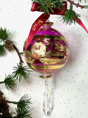 Feather Crystal Ornament (M,L) ~ Pink/Gold