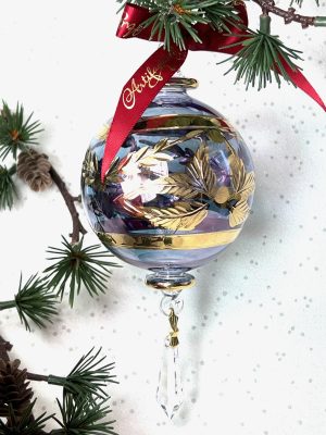 Feather Crystal Ornament (M,L) ~ Ice Blue/Gold