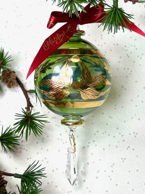 Feather Crystal Ornament (M,L) ~ Green/Gold