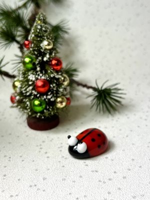 Solid Glass Lady Bug Figurine (XS) ~ Red/Black