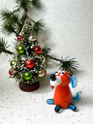 Solid Glass Doggy Figurine (S) ~ Orange/Blue