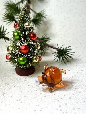 Solid Glass Piggy Figurine (S) ~ Amber