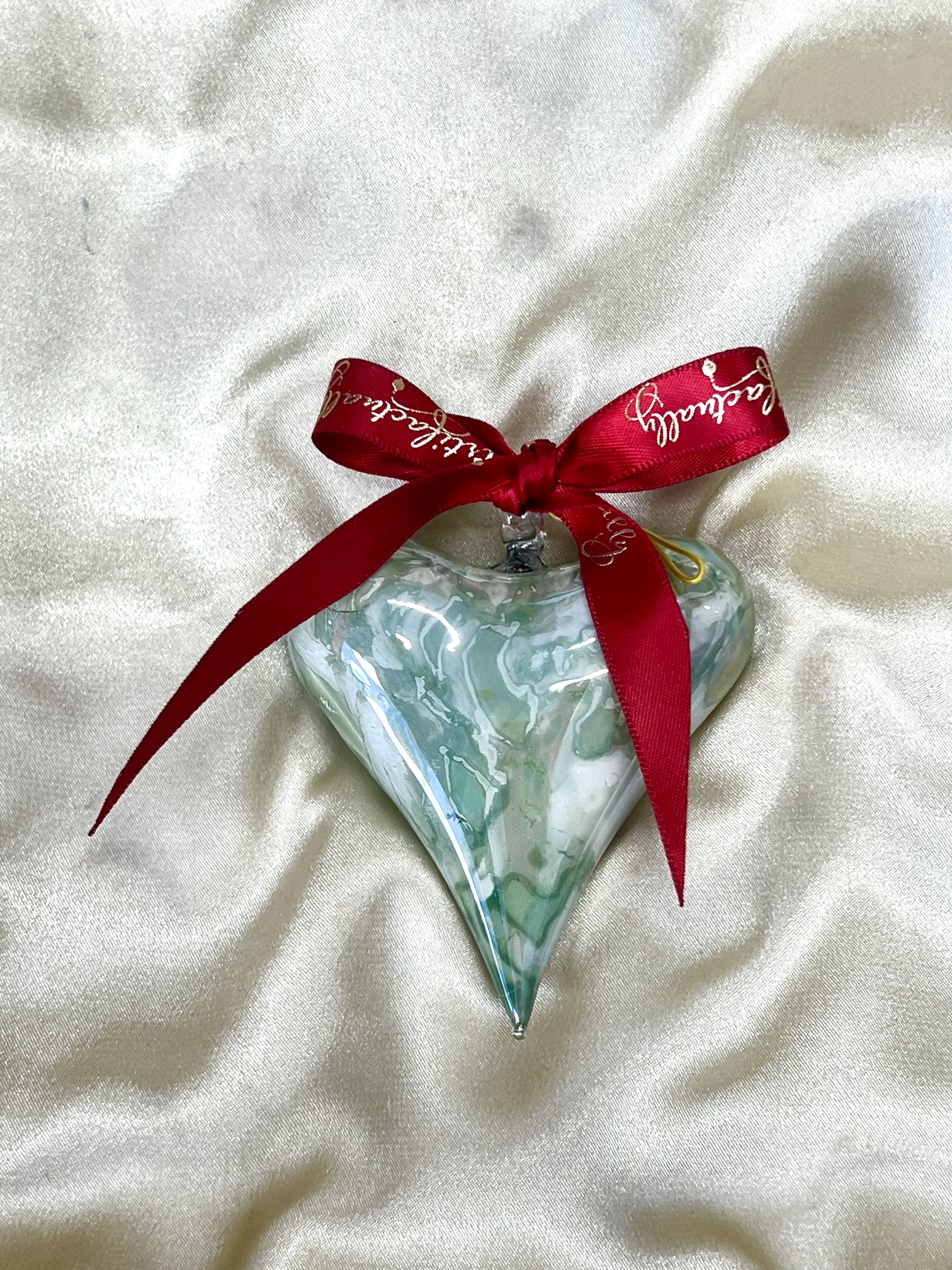 Christmas Heart Ornament (M) ~ Marble Green