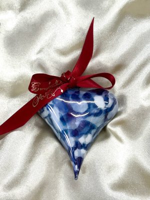 Christmas Heart Ornament (M) ~ Marble Blue - No Gift Box