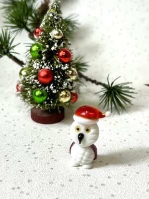 Solid Glass Santa Owl Figurine (XS) ~ Multi