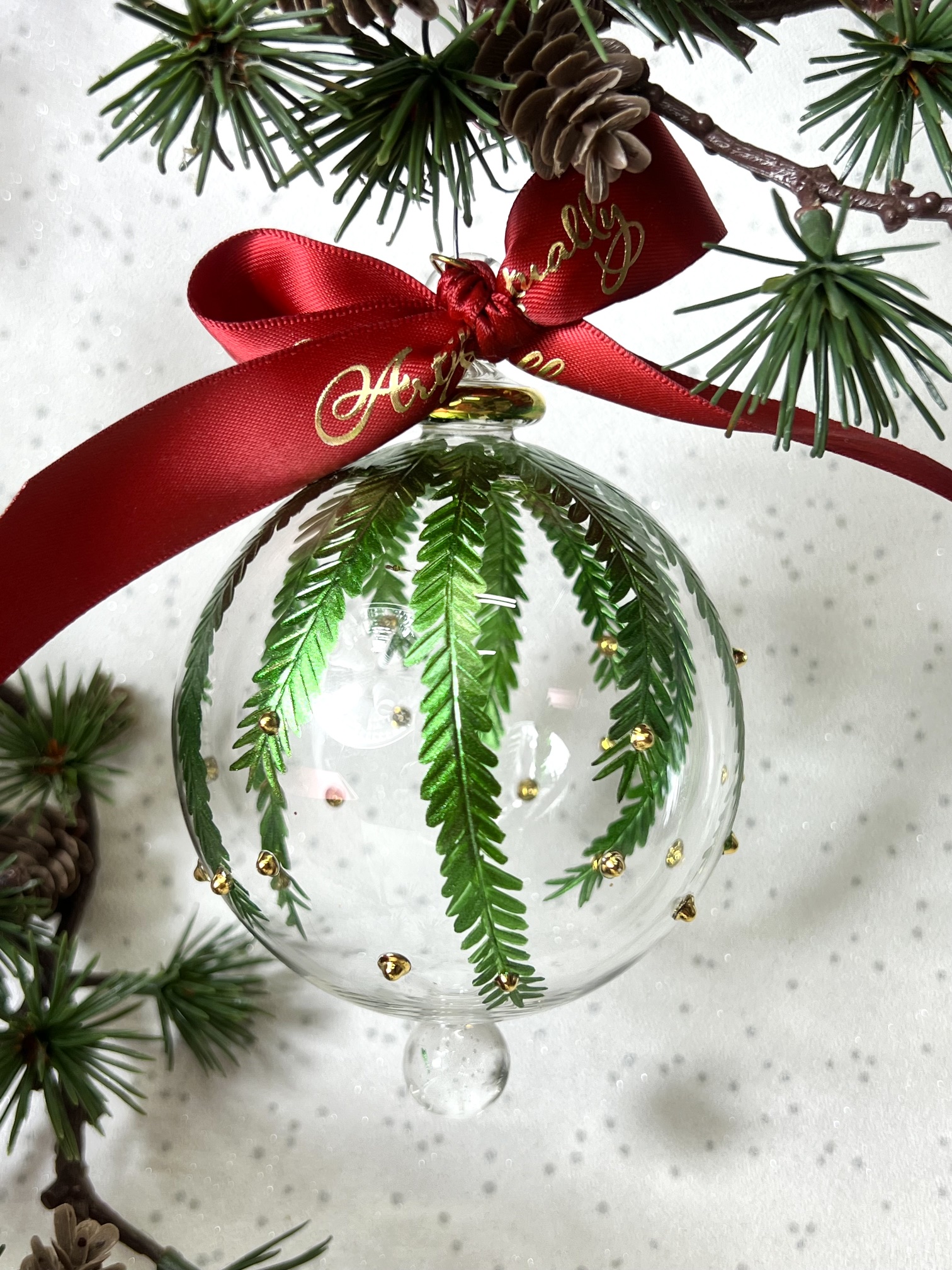 Conifer Ornament (L) ~ Green/Gold Dots