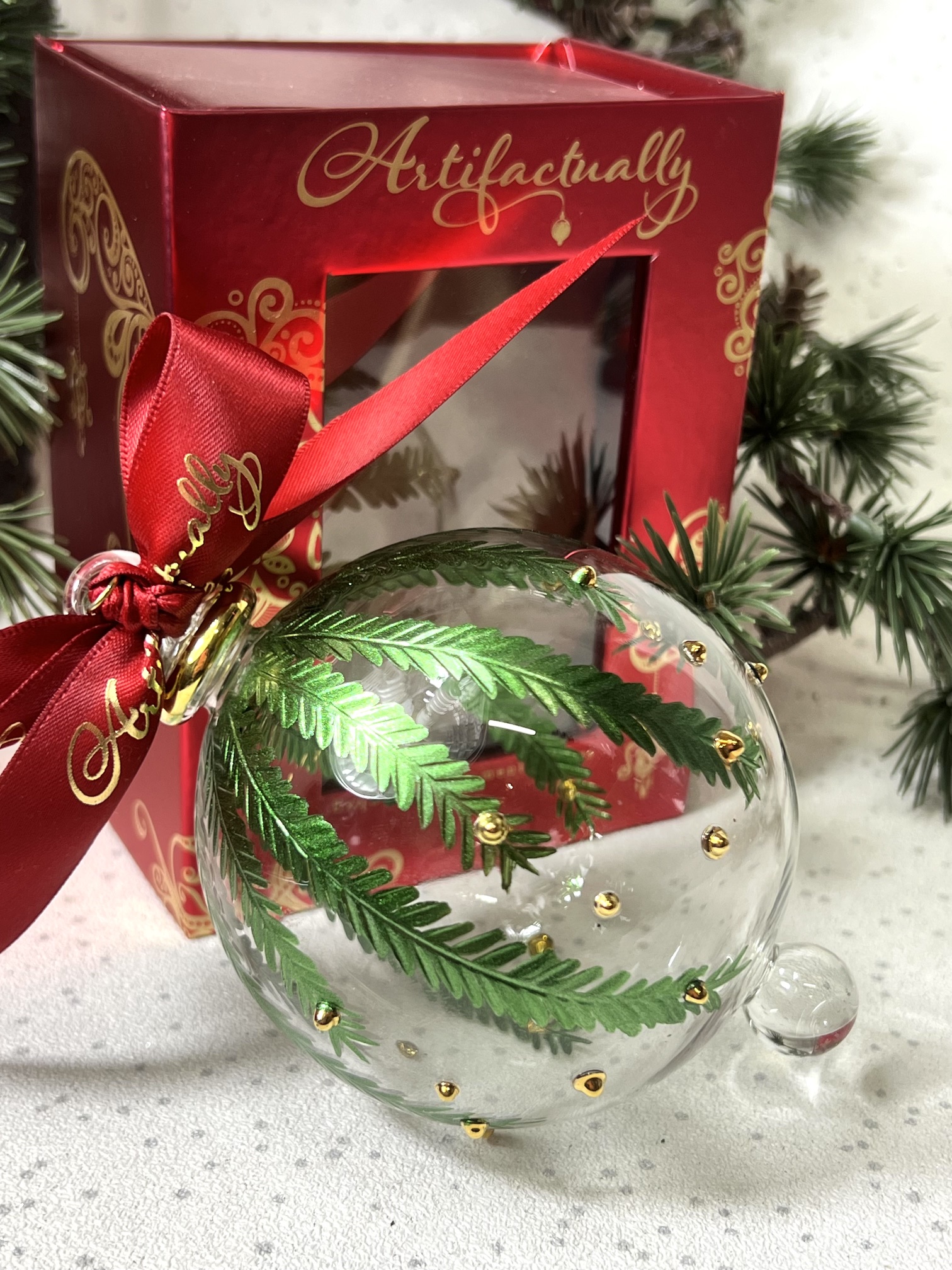 Conifer Ornament (L) ~ Green/Gold Dots - Image 2